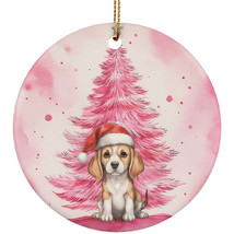 Cute Beagle Puppy Dog Pink Winter Ornament Ceramic Christmas Gift Tree Decor - £11.82 GBP