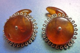 Vintage Men Jewelry Latvia CUFFLINKS w. Cognac Honey Baltic Amber gemsto... - $30.34