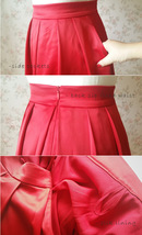 Red Midi Length Pleated Skirt Outfit Women Custom Plus Size Satin Party Skirt image 3