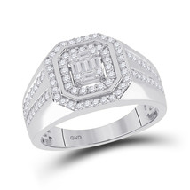 14kt White Gold Mens Baguette Diamond Octagon Cluster Ring 3/4 Cttw - £1,423.34 GBP