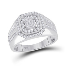 14kt White Gold Mens Baguette Diamond Octagon Cluster Ring 3/4 Cttw - £1,423.07 GBP