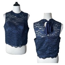 VENUS Floral Lace Top High Neck Blue Tie Back Blouse Sleeveless Women Size 16 - £14.32 GBP