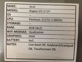 Acer Aspire V5-572P *Parts/Repair* Pentium/6GB/BATT - No OS/HDD/CHRG - $62.66