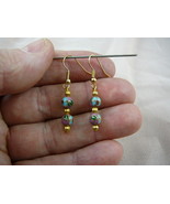 (EE600-24) 6 mm PINK blue flower two bead CLOISONNE gold dangle EARRINGS - $220.95 MXN