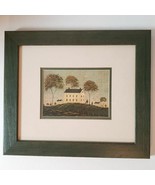 Houses on Hill Landscape Unsigned Print Matted Wood Framed Wall Art 14.5... - £16.93 GBP