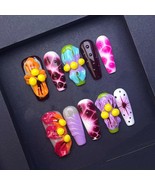 Abstract Jelly 3D Press On Nails With Neon Dots And Airbrush Art Manicur... - $44.69 CAD