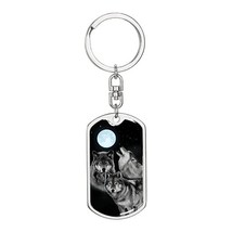 Bark At The Moon Wolf Swivel Keychain Dog Tag Stainless Steel or 18k Gold - £47.44 GBP