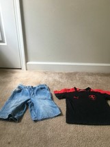 2 Piece Toddler Boys Short Set Outfit Jean Shorts Shirt Size 4T - £36.11 GBP