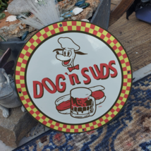 Vintage 1963 Dog &#39;N Suds Eatery Porcelain Gas &amp; Oil Americana Man Cave Sign - £205.98 GBP