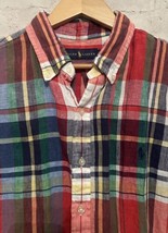 Ralph Lauren Shirt Mens Large Linen Plaid Button Down Pony India Short S... - $49.00