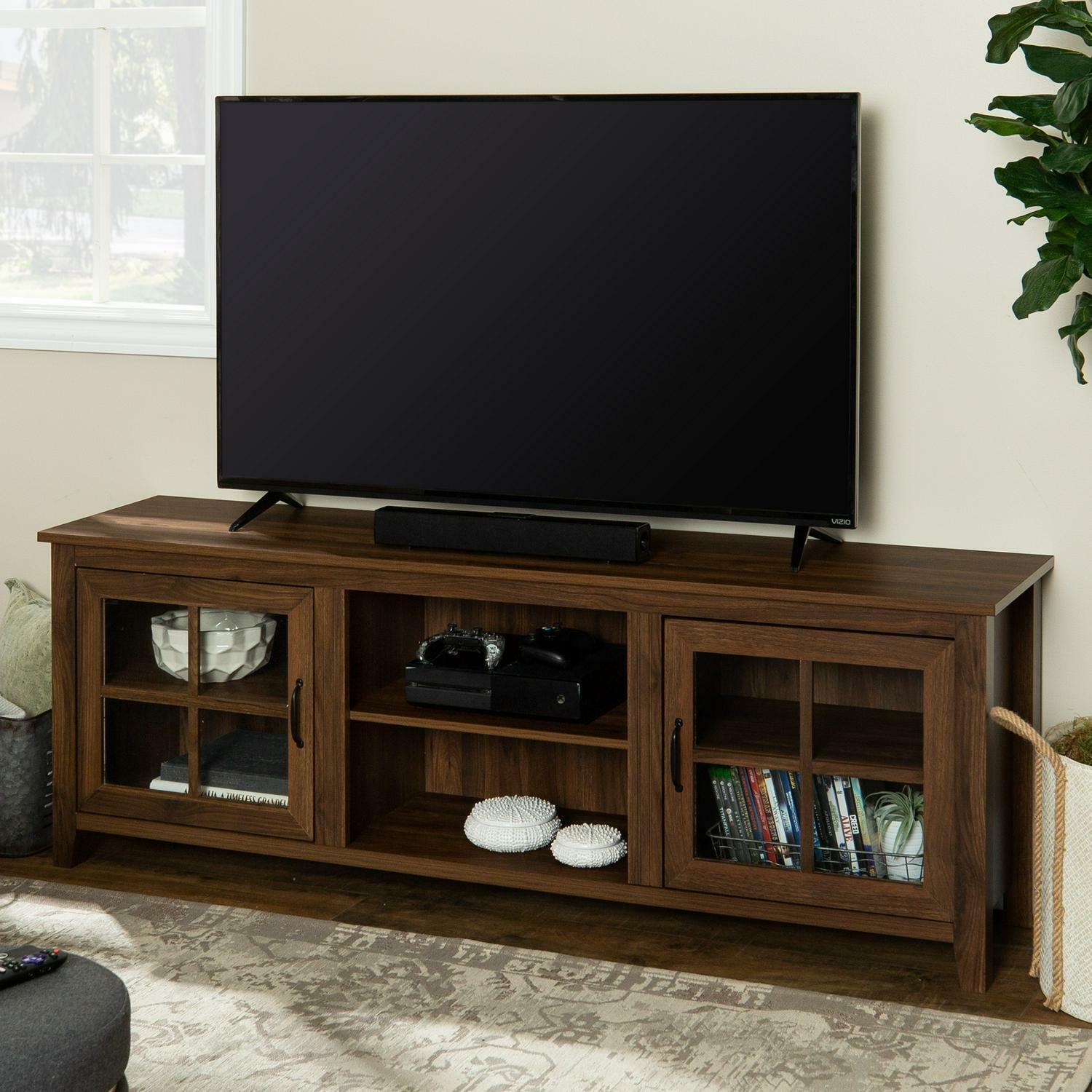 Primary image for 80-Inch TV Stand Entertainment Center Media Buffet Cabinet Shelves Dark Walnut