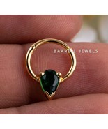 Green Pear CZ Diamond Septum Ring| 14K Gold 16G Cute Septum Ring For Wom... - $220.00+