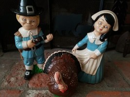 Vintage Lot of 3 Thanksgiving Ceramics Pilgrim Girl Boy Turkey Figurines... - £45.89 GBP