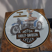 Vintage 1943 Harley-Davidson Motorcycles Accessories Porcelain Gas &amp; Oil Sign - £98.20 GBP