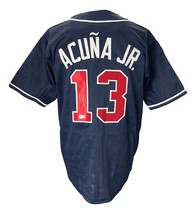 Ronald Acuna Jr Signed Custom Navy Blue Pro-Style Baseball Jersey BAS ITP - $164.89