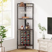 Industrial Corner Wine Rack Storage Shelving Unit with Glass Holders - $232.99