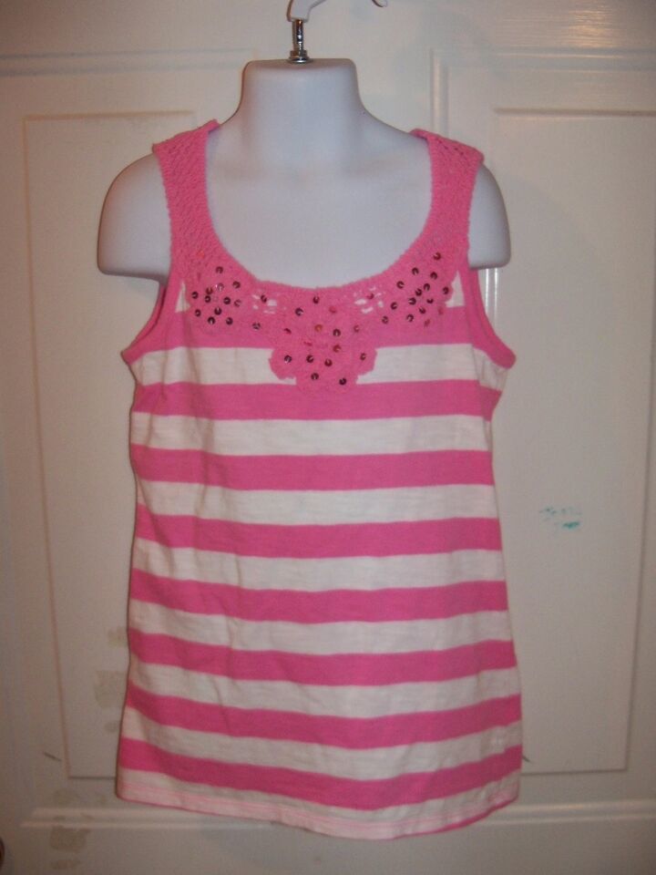 Justice Pink/White Striped Tank Top Size 10 Girl's EUC - £10.34 GBP