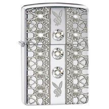 Zippo Lighter - Playboy High Polish Chrome Armor Swarovski Crystal - 853662 - £53.40 GBP