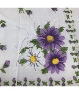 Vintage Handkerchief Hanky w/ Large Purple White Daisies Flowers Scallop... - £15.67 GBP