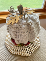 BERRY BOBBLED CROCHETED PUMPKIN, MEDIUM LINEN - $12.87