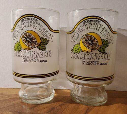 Primary image for Vintage General Foods Country Time Lemonade Flavor Drink Pedestal Glass Lot Of 2