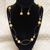 Vintage Paparazzi Yellow Stonework, Silver Necklace &amp; Dangle Earring Set... - $16.83