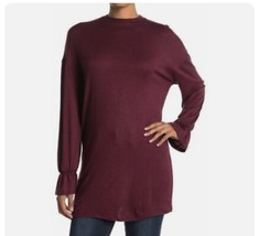 Nordstrom Velvet Torch Long Sleeve Ruffle Tunic Sweater Burgundy Small N... - $12.86