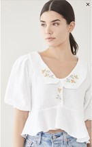 TACH Clothing NWT $150 Larina Top Blouse Shirt Hand Embroidered White Sz Medium - £37.16 GBP