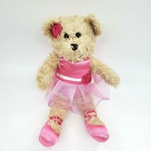 Animal Adventure Ballerina Bear Tan Pink Rosette Bow 15&quot; Plush Stuffed Toy B229 - $12.99