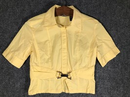 New York &amp; Company Stretch Casual Button Up Shirt Size 2 Yellow Collar W... - £10.19 GBP