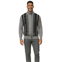 Men's Fancy European Sweater Jacket By Silversilk Fashionable 11007 Gray image 4