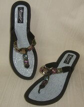 GRANDCO SANDALS  V-THONG Beach Pool THONG BLING Black Wedge Sandals Size... - $19.79