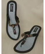 GRANDCO SANDALS  V-THONG Beach Pool THONG BLING Black Wedge Sandals Size... - $27.06 CAD