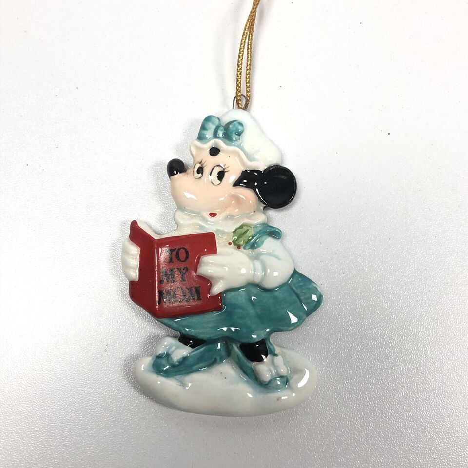 Vintage Disney Minnie Mouse Ceramic Christmas Ornament To My Mom Japan M... - $5.62