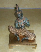 Thai Thep Buddhist Angel Music Statue Figurine Gold Gilt Bronze Yogi Yoga Deity - £128.54 GBP