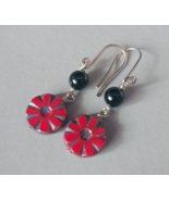 Red Flower Bead Earrings, Handmade Drop Earrings, Antique Finish Flowers - €13,02 EUR
