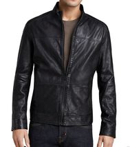 Men&#39;s Genuine Lambskin Leather Jacket Black Slim fit Motorcycle jacket -... - $117.50