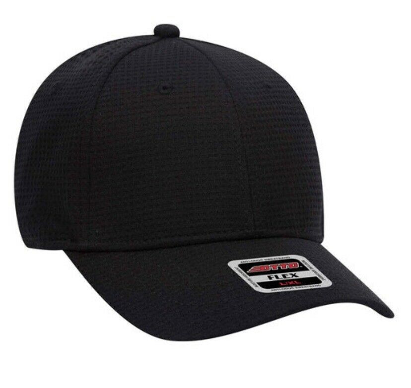 BLACK OTTO FLEX 6 PANEL LOW PROFILE BASEBALL CAP COOL PERFORMANCE S/M 11-1161 - £9.35 GBP