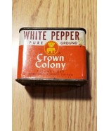 VINTAGE CROWN COLONY White Pepper Tin Container Empty - $4.94