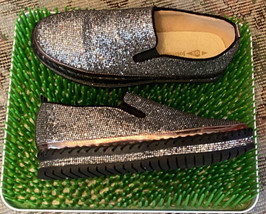 Jolimall Womens Sz 8 Glitter Slip On Platform Boutique Loafer Shoes Silver Black - £17.02 GBP