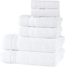 White Bath Towels Set  Quick-Dry, Soft 100% Cotton Towels 6 piece NEW - £25.45 GBP