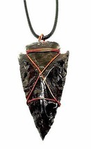 Obsidian Arrowhead Pendant Necklace Copper Metal Gemstone EMF Scalar Protection - £7.87 GBP