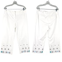 Ann Taylor LOFT Ann Pants Cropped 10 White Embroidered Flowers - £27.65 GBP