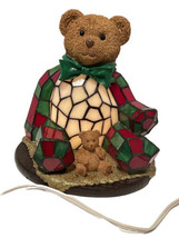 Christmas Teddy Bear Stained Glass Accent Lamp Night Light Red And Green - £25.43 GBP