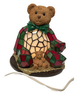 Christmas Teddy Bear Stained Glass Accent Lamp Night Light Red And Green - $31.63