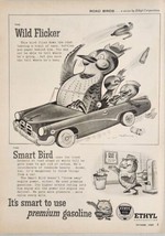 1955 Print Ad Ethyl Corporation Antiknock Premium Gasoline Bird Drives Car  - $17.65