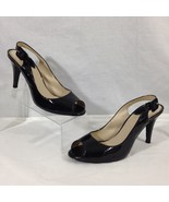 TALBOTS Black Patent Leather Slingback Open Toe Stiletto Heels Sz 8AA - $27.34 CAD