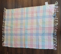 Acrylic Pastel Baby Blanket RN 16389 Fringe Fringed Trim Soft Fleecy Vintage - £39.56 GBP