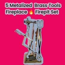 Vintage Brass Pristine FireplaceTools Linked Ensembled (5 Brass Tools &amp; ... - £77.53 GBP
