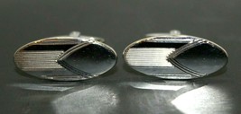 Vintage Foster Silver Colored Oval Cufflinks Retro Business Formal Men&#39;s Jewelry - £9.38 GBP